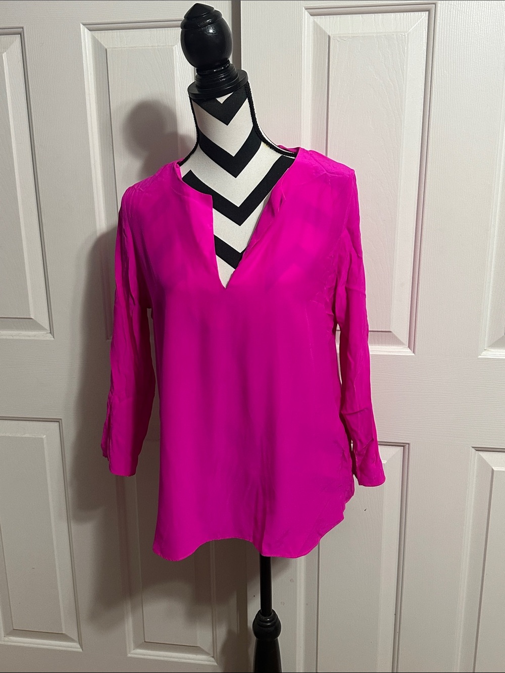 Amanda Uprichard Hot Pink V-Neck Blouse